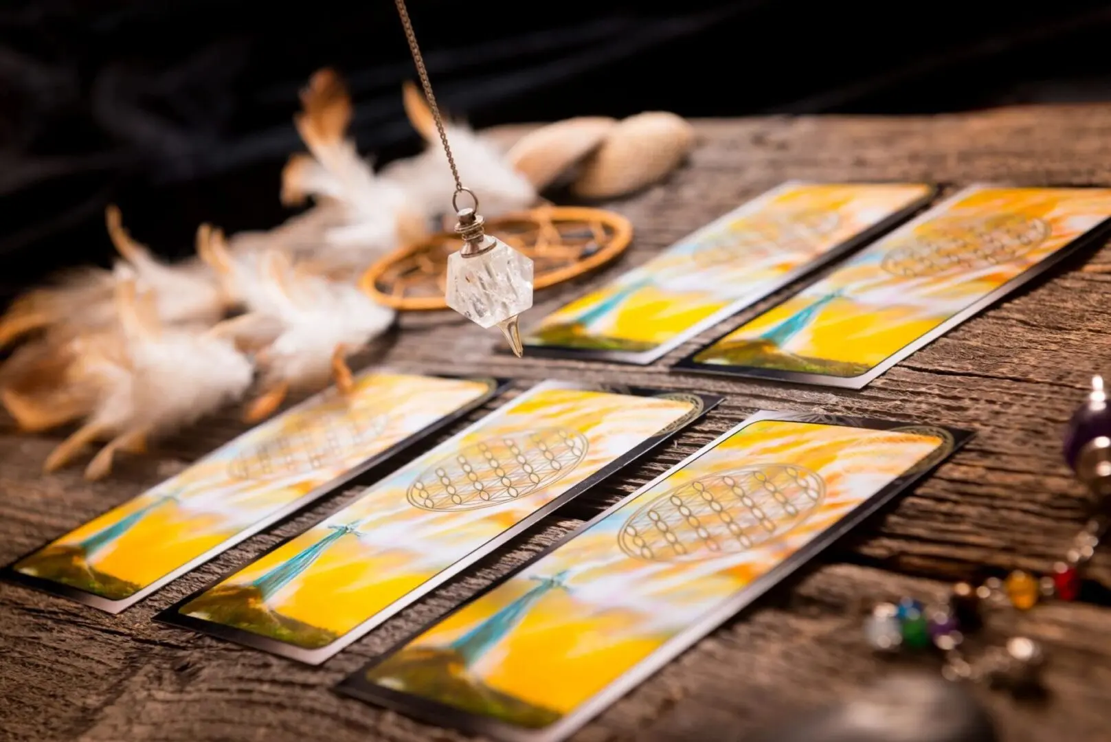 A table with cards and a fire on it